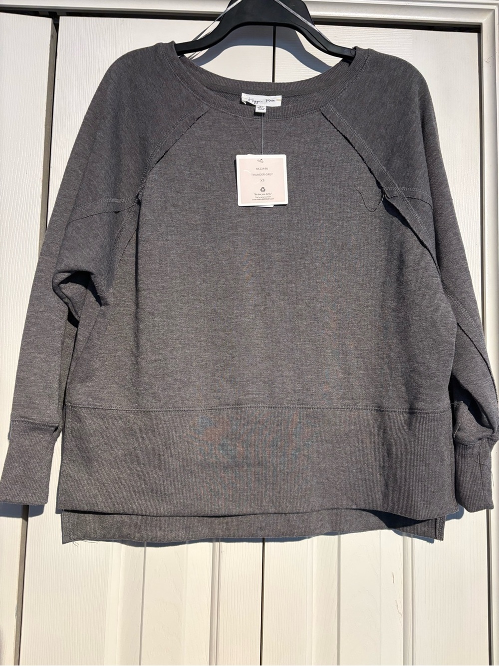 Hippie Rose Charcoal Gray Raglan Pullover Sweatshirt